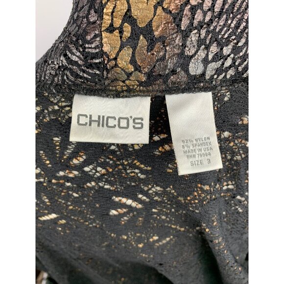 Chicos Womens Open Front Cardigan Jacket Size 3 Black & Gold Nylon/Spandex - Picture 5 of 5